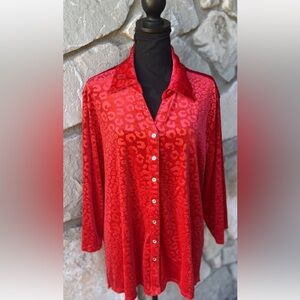 Ruby Rd Holiday Christmas Tunic Top XL 1X Red Embossed‎ Velvet Excellent